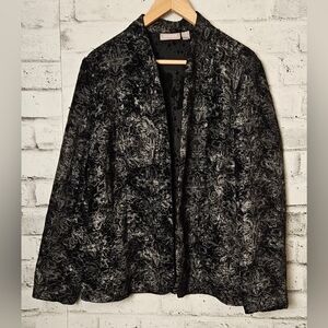 Chico's Black and Silver Texture Floral Jacket